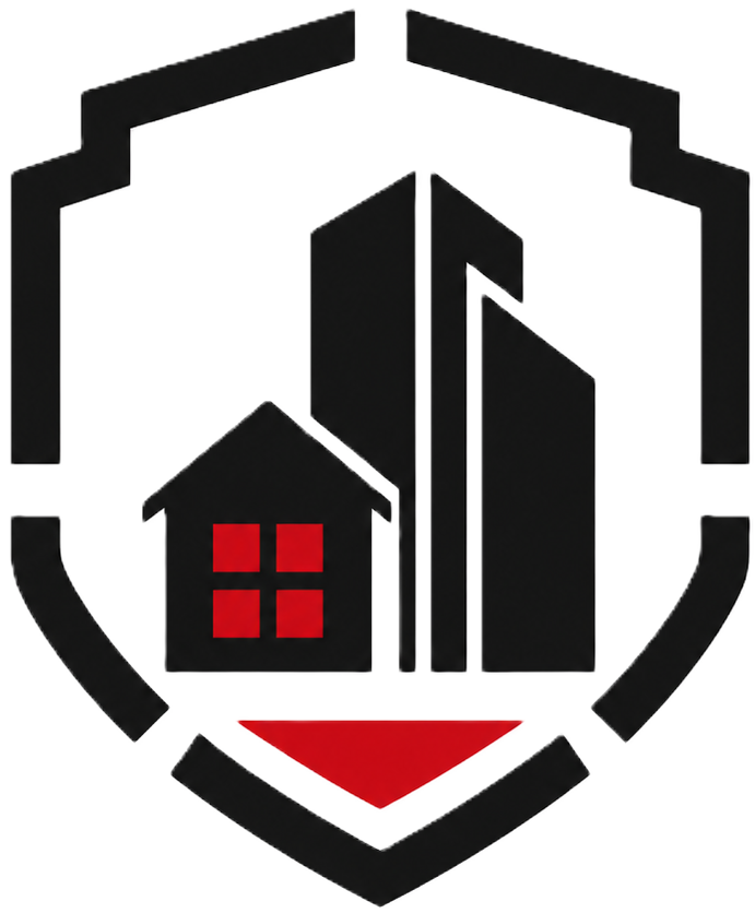 Residential and commercial shield icon. Residential and commercial shield icon.