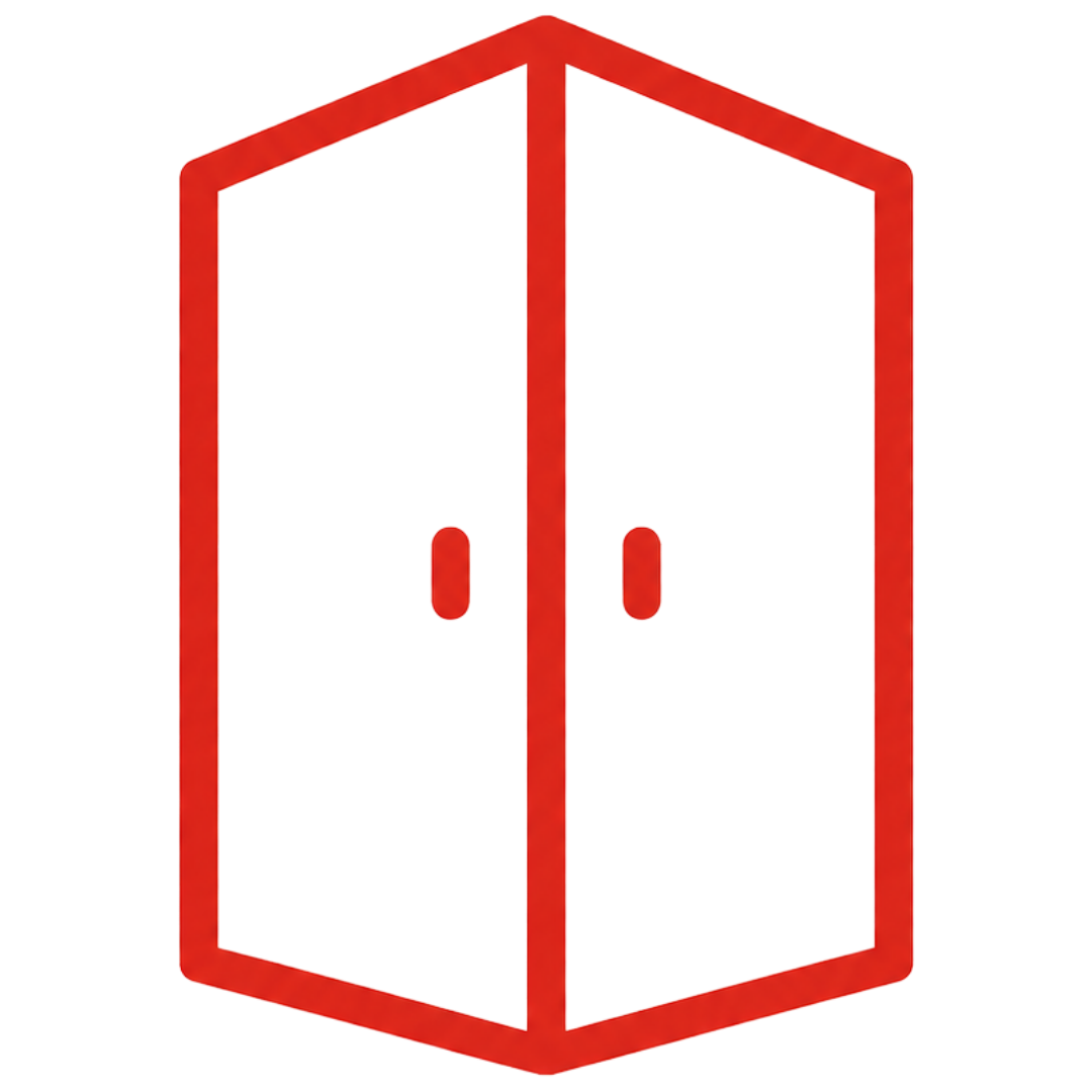Red outline security door icon.