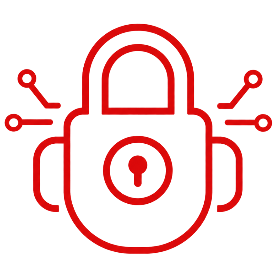 Red outline smart access lock icon.